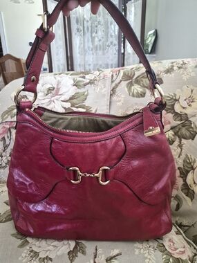 ANTONIO MELANI Red Leather Shoulder Bag with Gold Horsebit